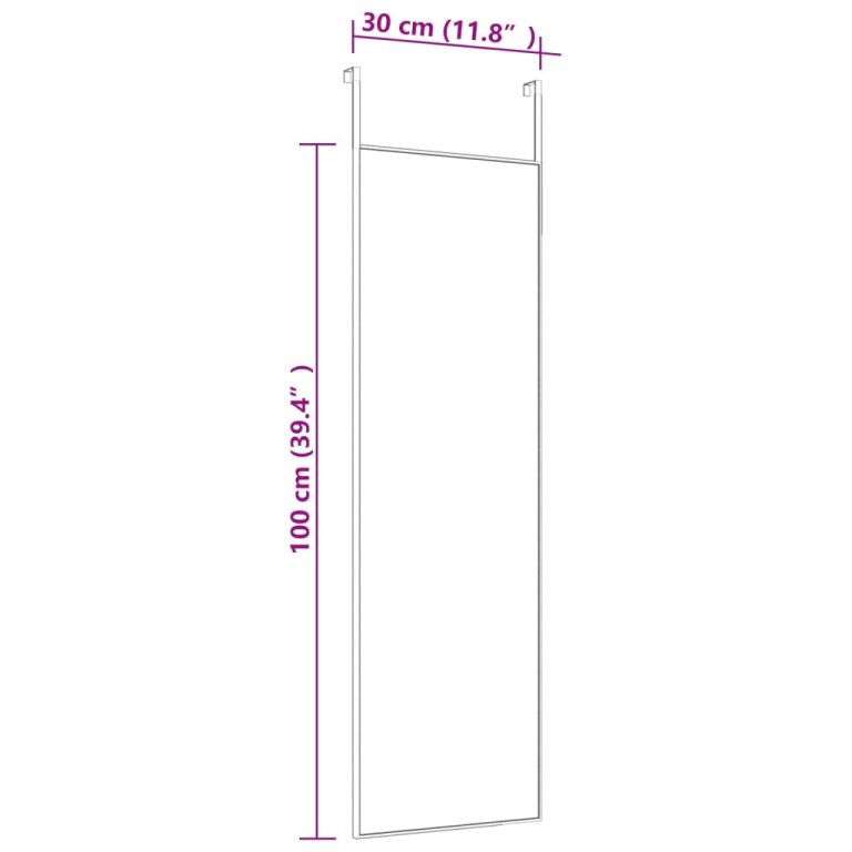 Oglindă pentru ușă, negru, 30x100 cm, sticlă și aluminiu