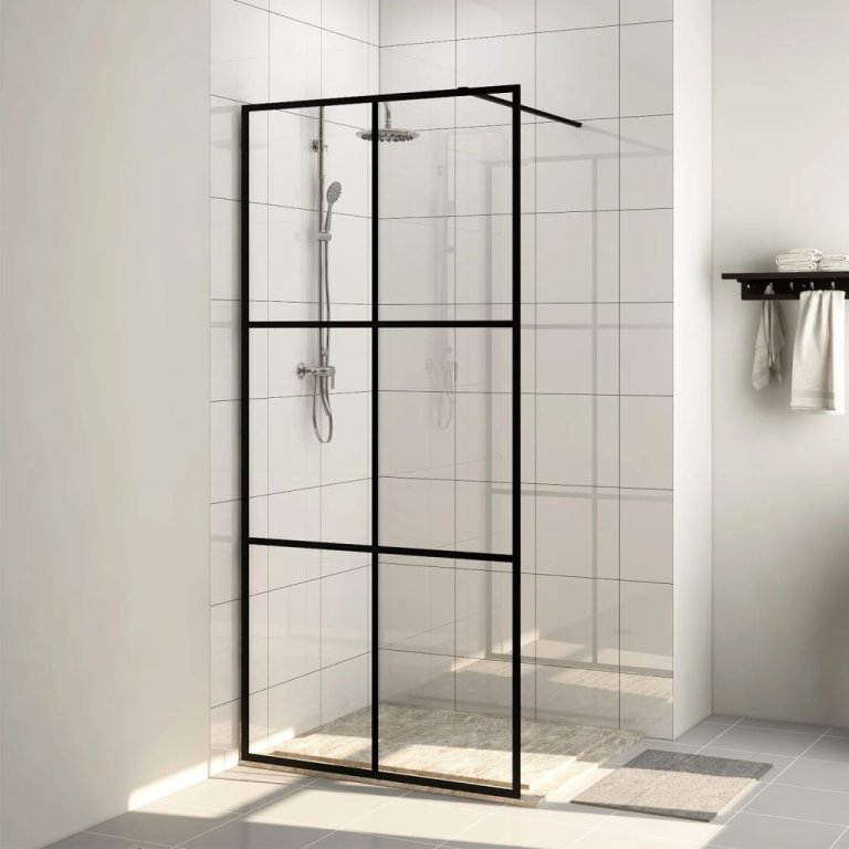 Paravan de duș walk-in negru 80x195 cm sticlă ESG transparentă