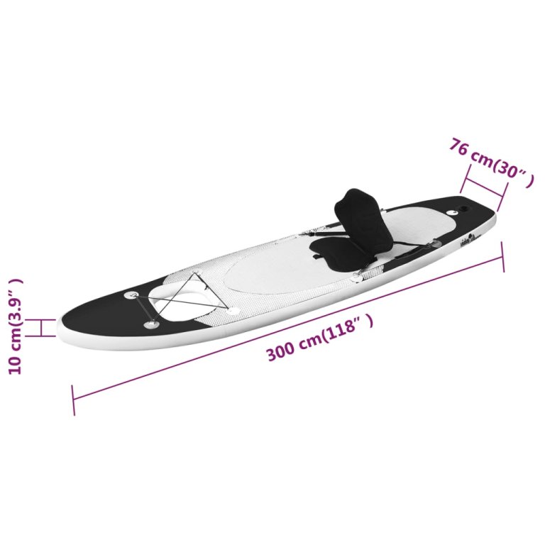 Set placă paddleboarding gonflabilă, negru, 300x76x10 cm