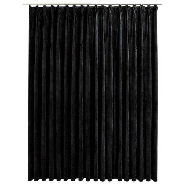 Draperie opacă, negru, 290 x 245 cm, catifea, cu cârlige