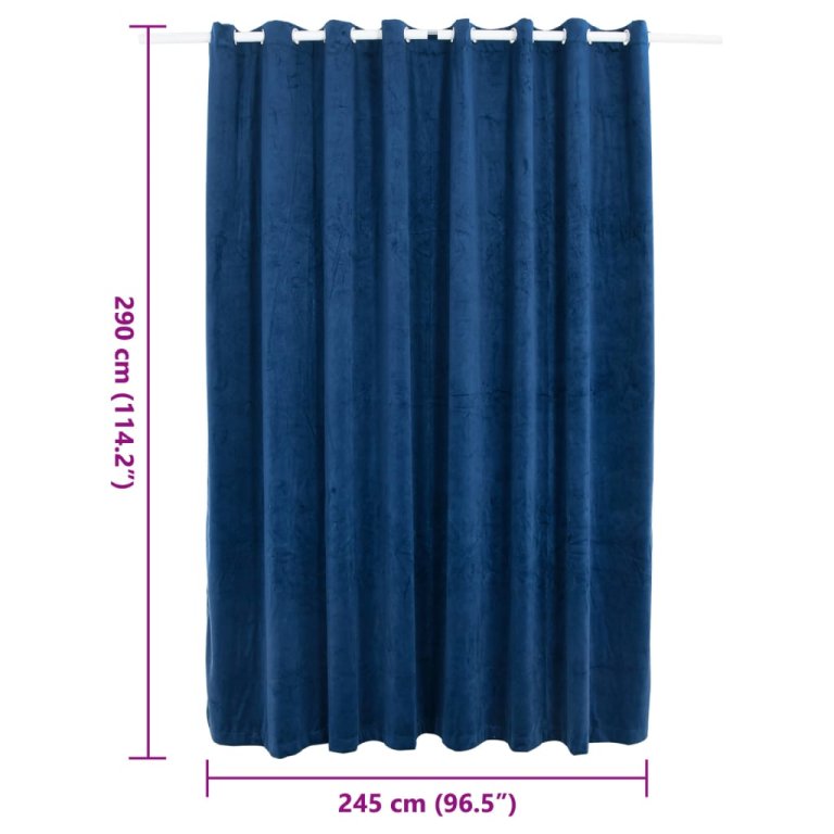 Draperie opacă albastru închis 290x245cm catifea inele metalice