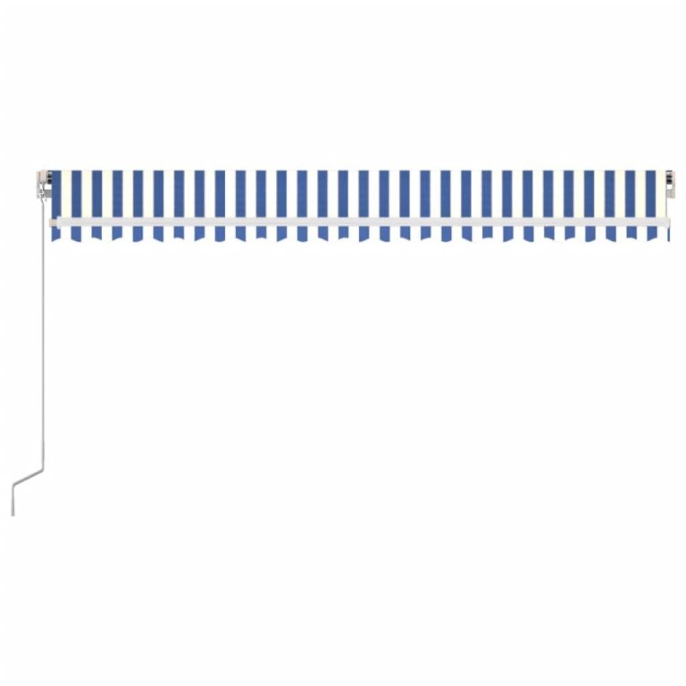 Copertină retractabilă manual, albastru și alb, 500x350 cm