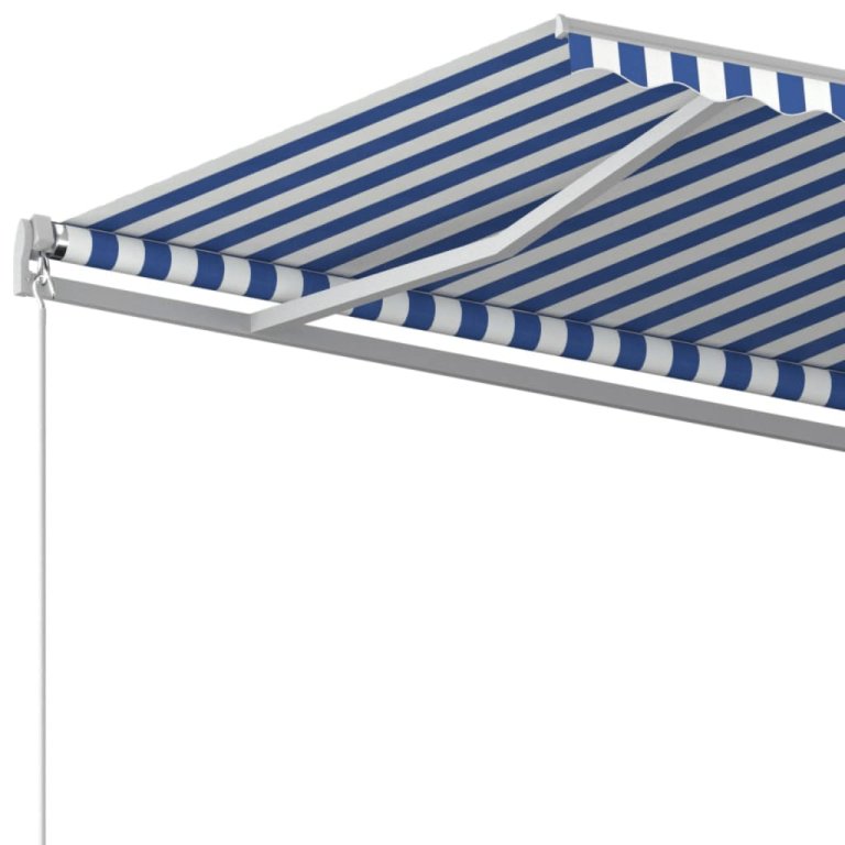 Copertină retractabilă manual, albastru și alb, 500x350 cm