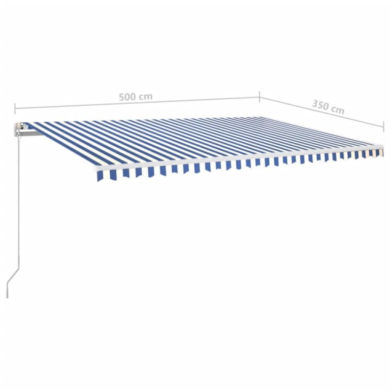 Copertină retractabilă manual, albastru și alb, 500x350 cm