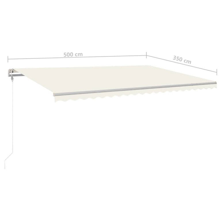 Copertină retractabilă manual, cu LED, crem, 5x3,5 m