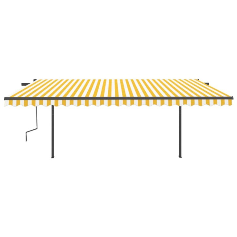 Copertină retractabilă manual, cu stâlpi, galben & alb, 5x3 m