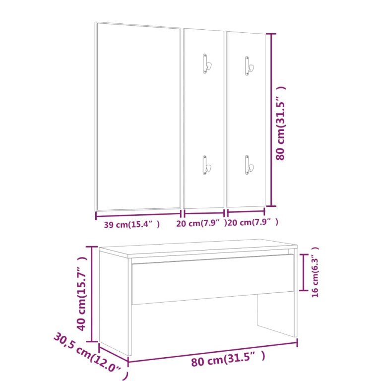 Set de mobilier pentru hol, stejar sonoma, lemn prelucrat