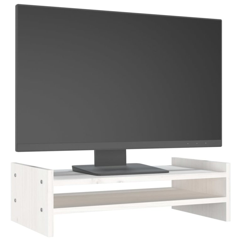 Suport pentru monitor, alb, 50x27x15 cm, lemn masiv pin