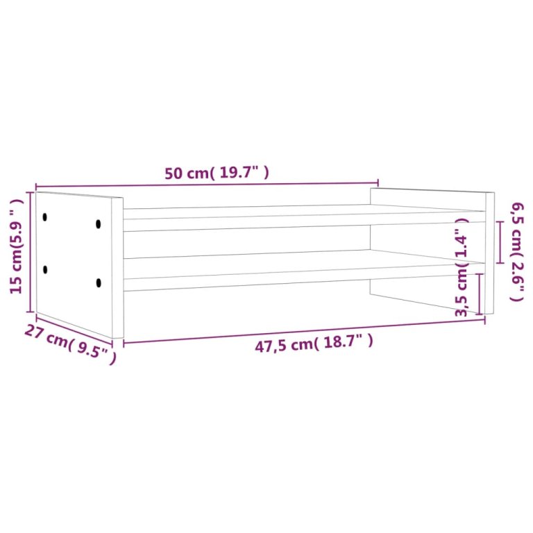 Suport pentru monitor, alb, 50x27x15 cm, lemn masiv pin