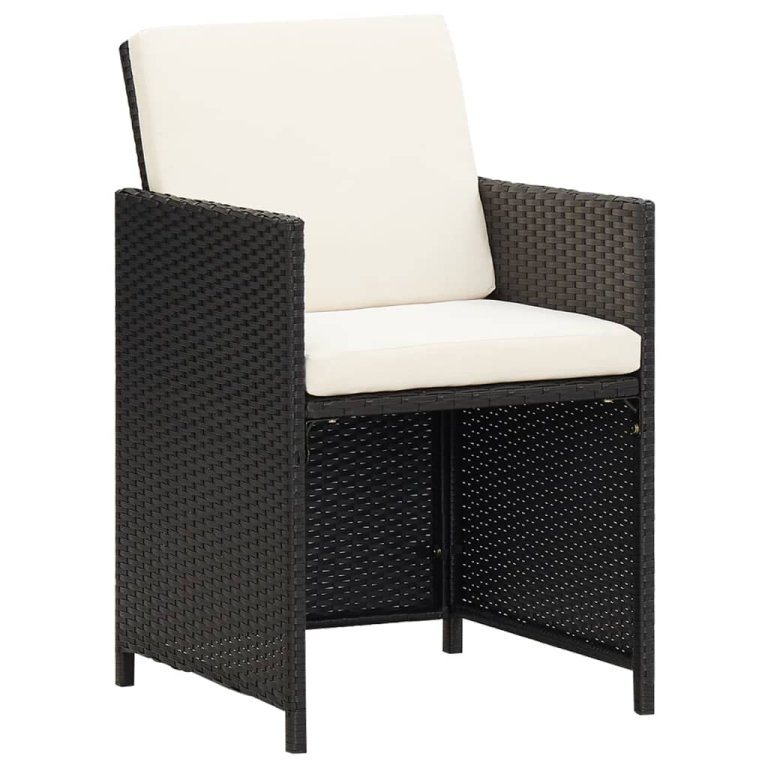 Set mobilier de grădină cu perne, 9 piese, negru, poliratan