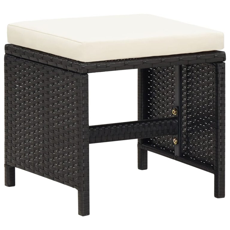 Set mobilier de grădină cu perne, 9 piese, negru, poliratan