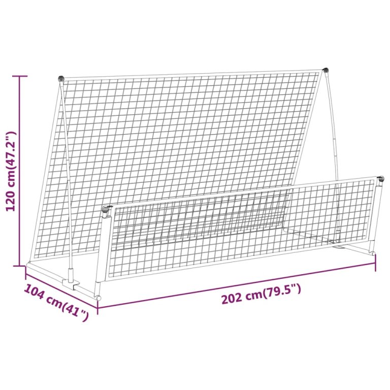 Poartă de fotbal de ricoșeu 2-în-1, 202x104x120 cm, oțel