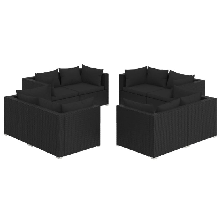 Set mobilier de grădină cu perne, 8 piese, negru, poliratan