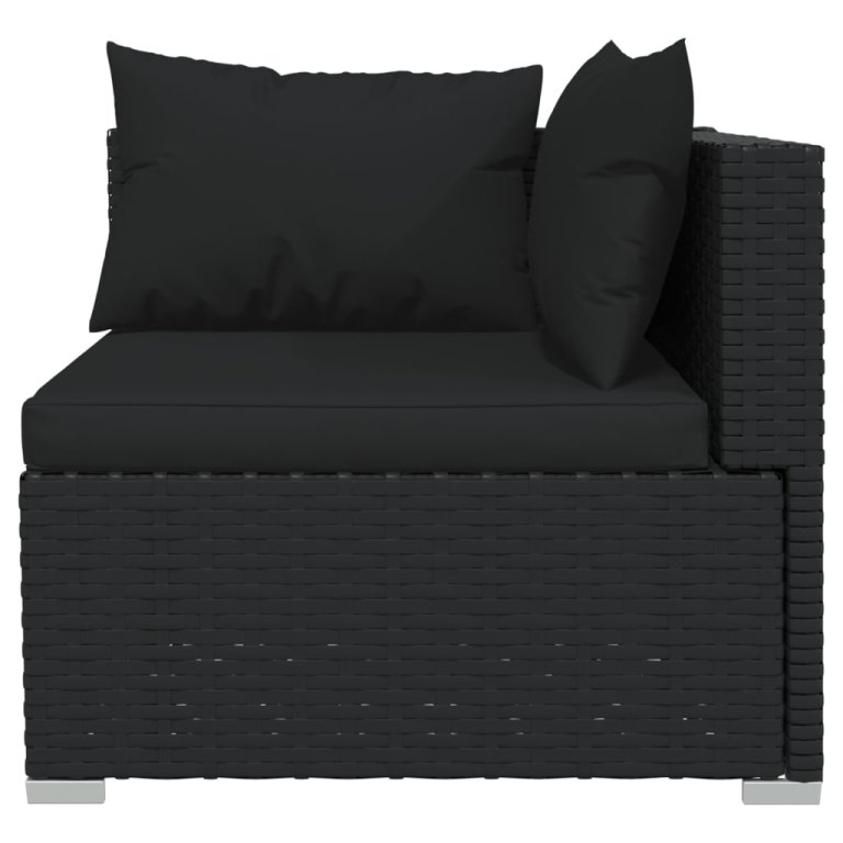 Set mobilier de grădină cu perne, 8 piese, negru, poliratan