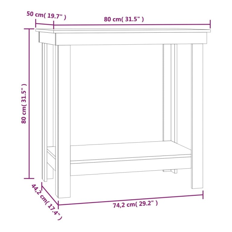 Banc de lucru, alb, 80x50x80 cm, lemn masiv pin