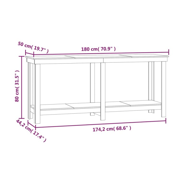 Banc de lucru, alb, 180x50x80 cm, lemn masiv pin