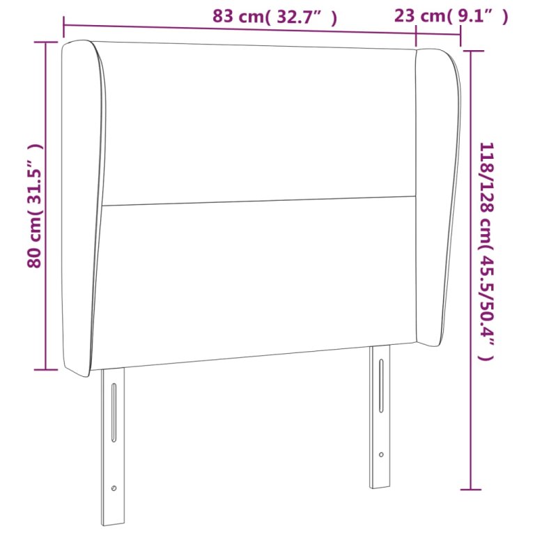 Tăblie de pat cu aripioare, albastru, 83x23x118/128 cm, textil