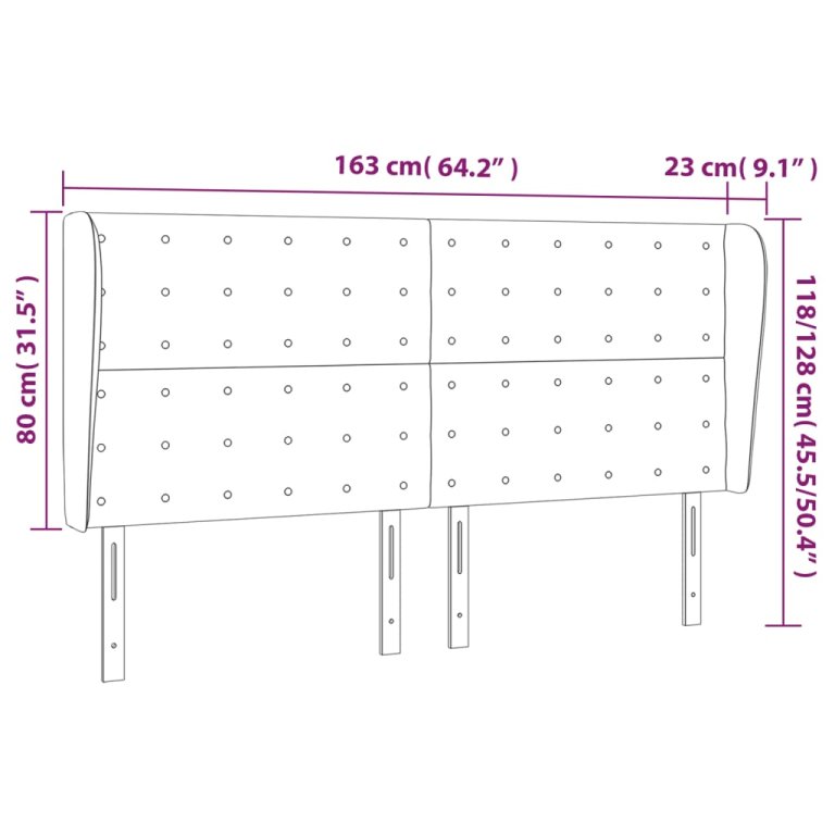 Tăblie de pat cu aripioare gri 163x23x118/128 cm piele eco