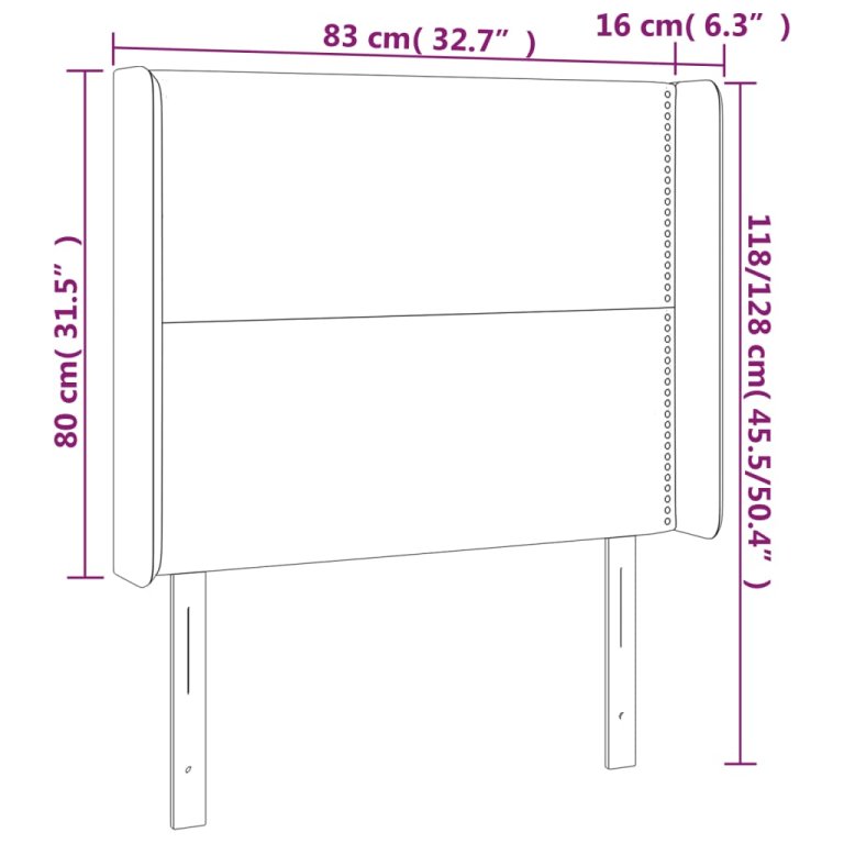 Tăblie de pat cu LED, roz, 83x16x118/128 cm, catifea