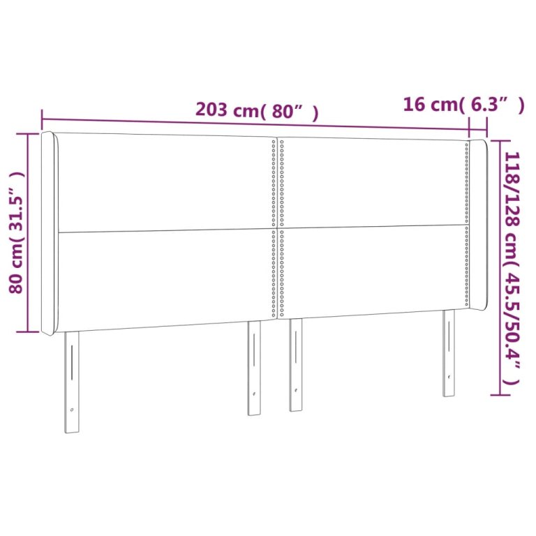 Tăblie de pat cu LED, gri deschis, 203x16x118/128 cm, catifea