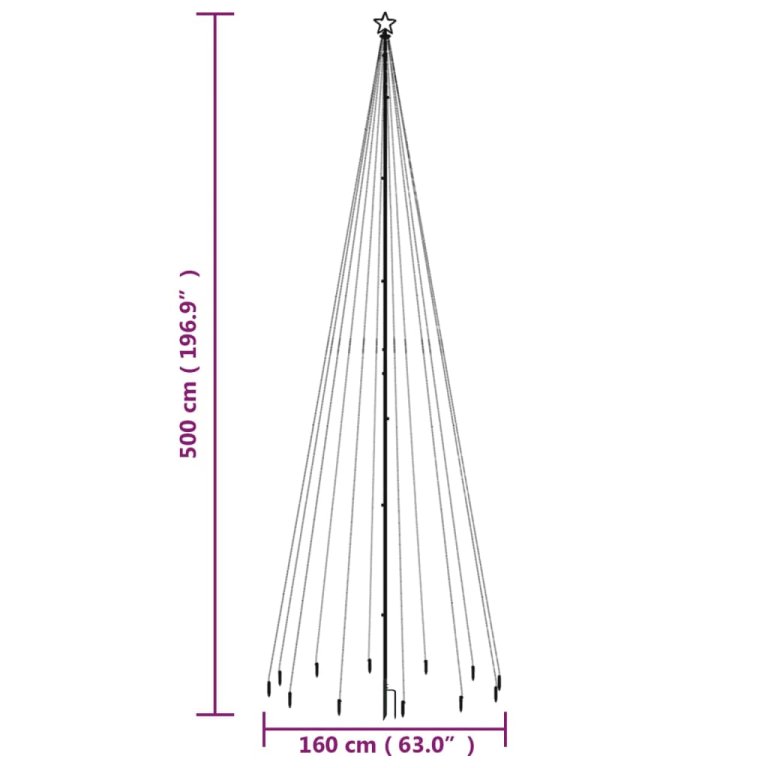 Brad de Crăciun cu țăruș, 732 LED-uri, alb cald, 500 cm