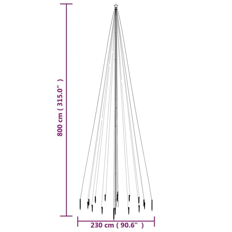 Brad de Crăciun cu țăruș, 1134 LED-uri, multicolor, 800 cm