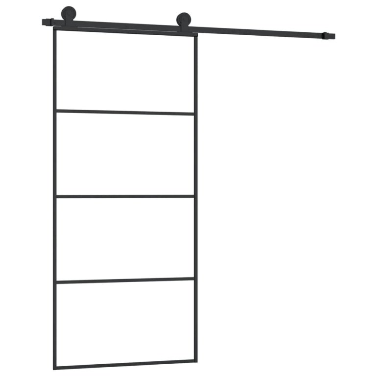 Ușă glisantă cu set feronerie, 90x205 cm, sticlă ESG/aluminiu