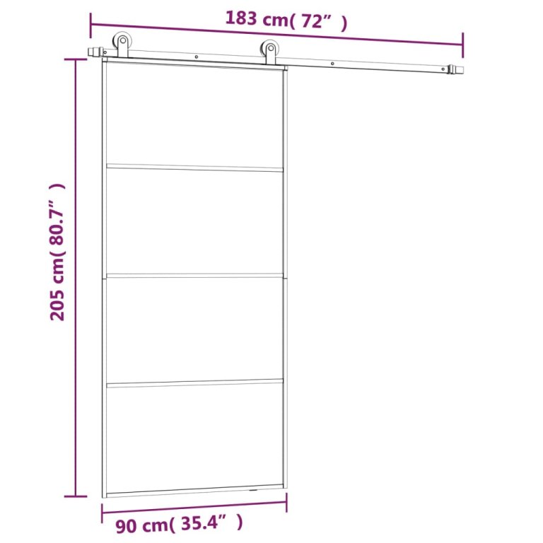 Ușă glisantă cu set feronerie, 90x205 cm, sticlă ESG/aluminiu