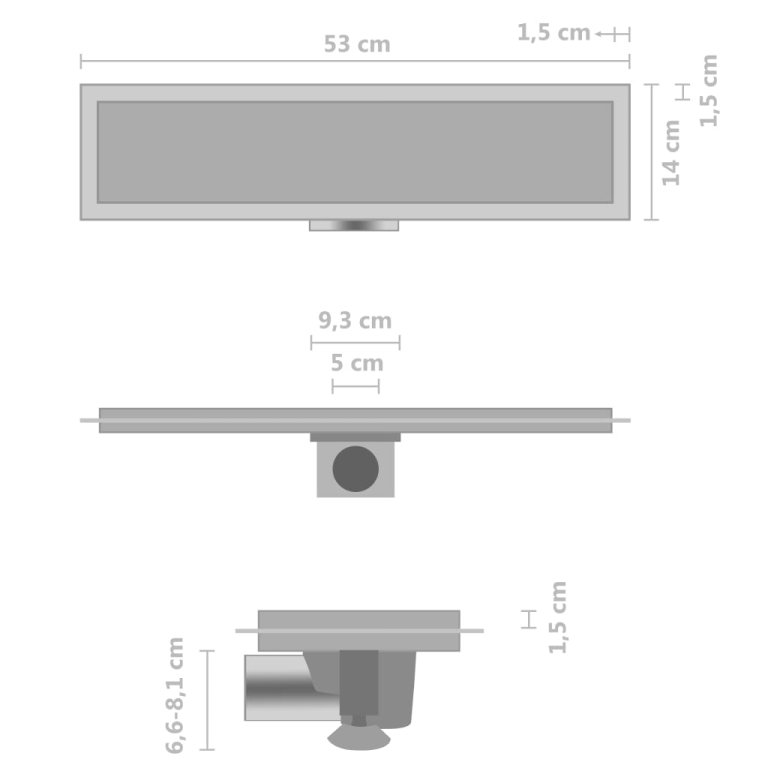 Rigolă de duș cu capac 2-în-1, 53 x 14 cm, oțel inoxidabil