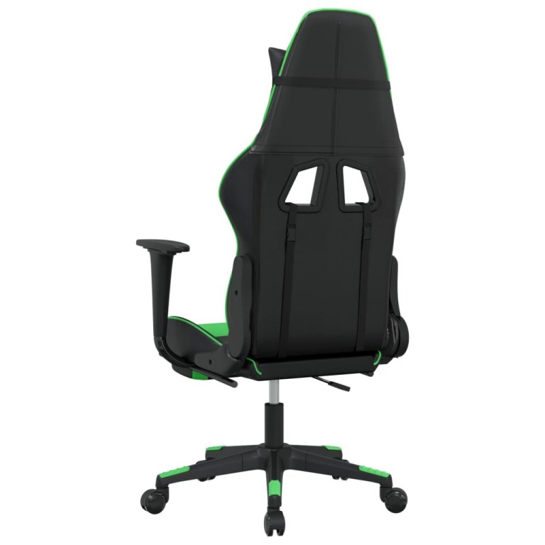 Scaun de gaming cu suport picioare negru/verde, piele ecologică