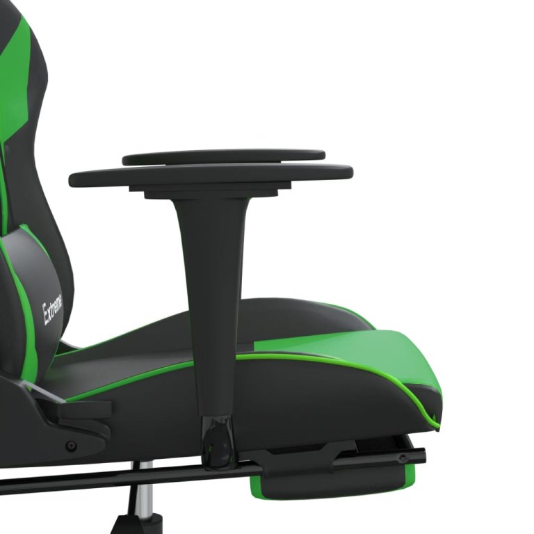 Scaun de gaming cu suport picioare negru/verde, piele ecologică