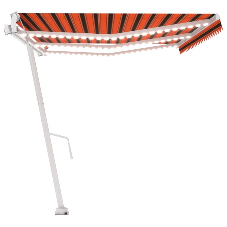 Copertină automată cu senzor vânt&LED, oranj/maro, 600x350 cm