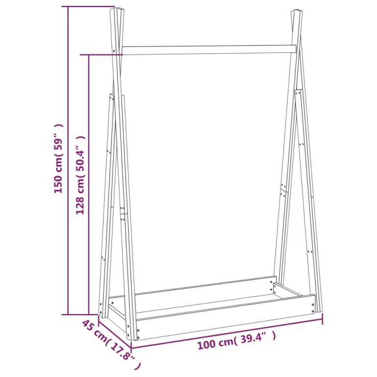 Suport pentru haine, alb, 100x45x150 cm, lemn masiv de pin