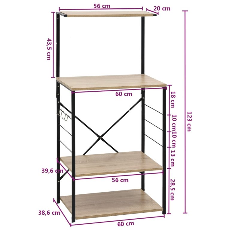 Dulap microunde, negru/stejar 60x39,6x123 cm lemn prelucrat