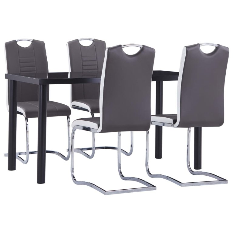 Set mobilier de bucătărie, 5 piese, gri, piele ecologică