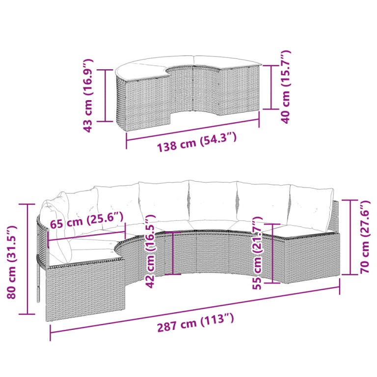 Set canapea de grădină, 2 piese, semi-rotunde, bej, poliratan