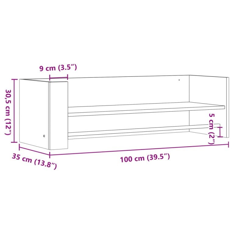 Raft de perete, stejar maro, 100x35x30,5 cm, lemn prelucrat