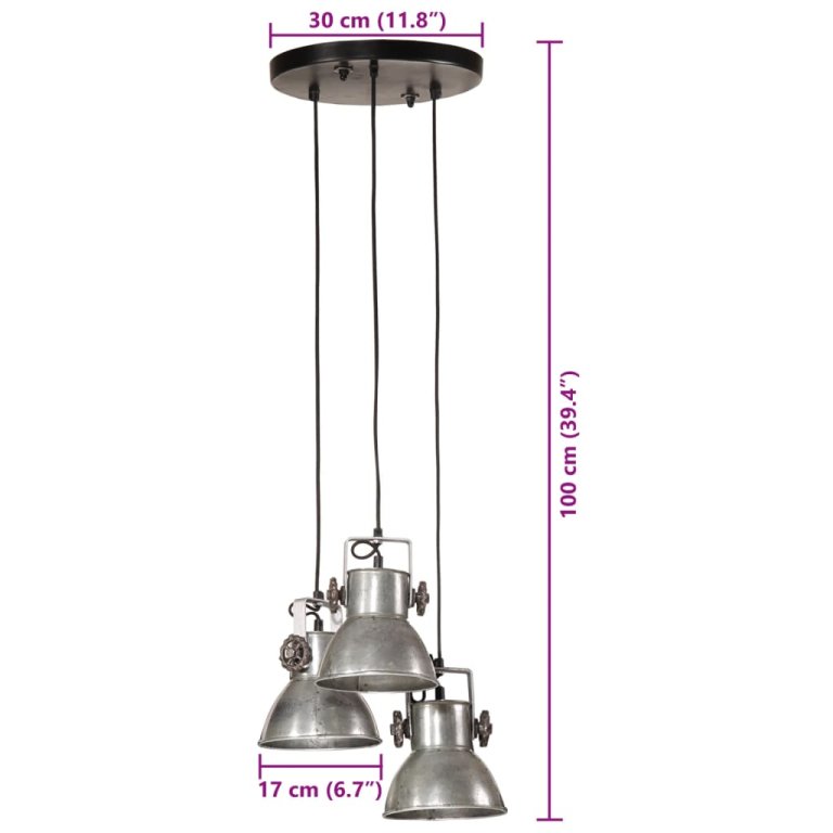 Lampă suspendată 25 W, argintiu vintage, 30x30x100 cm, E27