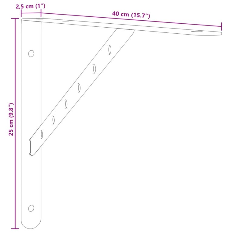 Suporturi rafturi, 4 buc., 40x2,5x25 cm, negru, oțel inoxidabil