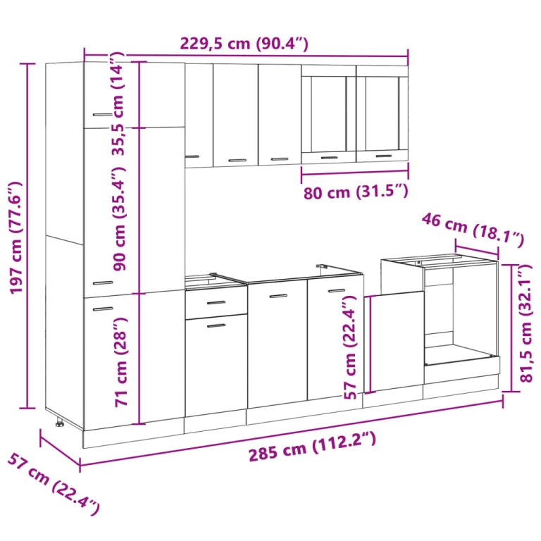 Set dulap de bucătărie, 8 piese, stejar sonoma, lemn prelucrat