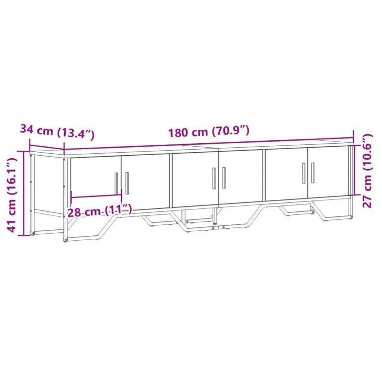 Dulap TV, negru, 180x34x41 cm, lemn prelucrat