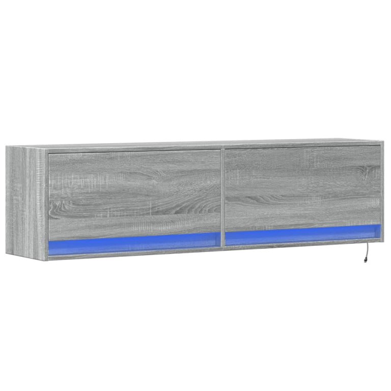 Comodă TV de perete cu lumini LED, gri sonoma, 140x31x38 cm