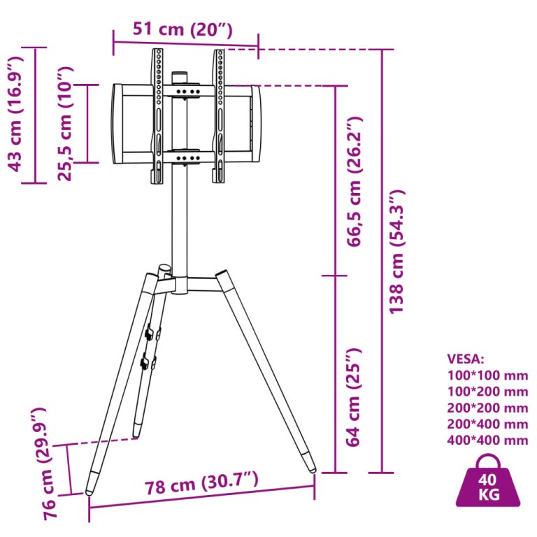 Trepied TV pentru ecran de max. 37-65 inci VESA 400x400 mm 40kg