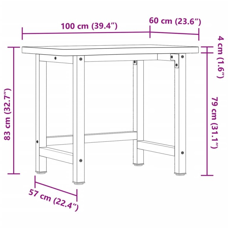 Banc de lucru, 100x(55-60)x83 cm, lemn masiv de fag