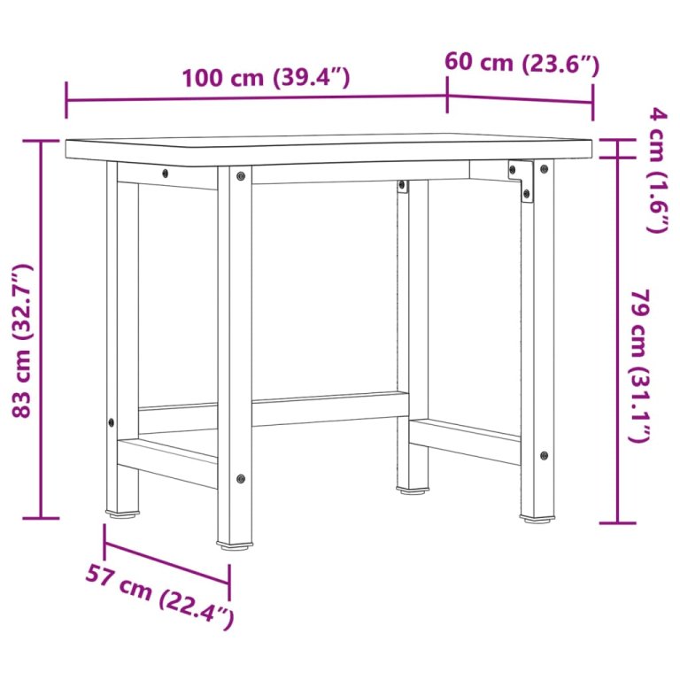 Banc de lucru, 100x(55-60)x83 cm, lemn masiv de fag