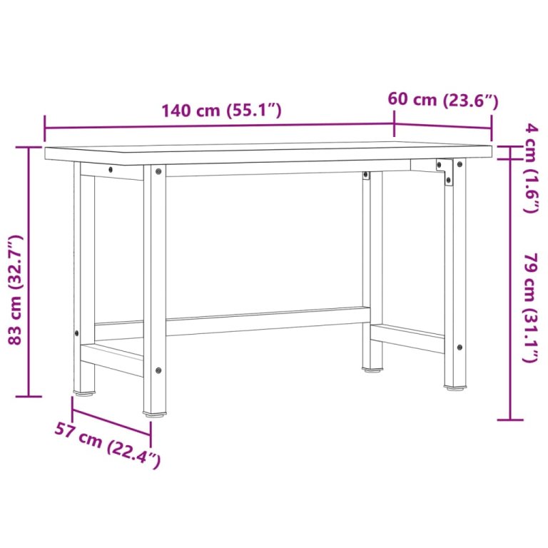 Banc de lucru 140x60x83 cm lemn masiv de acacia, dreptunghiular