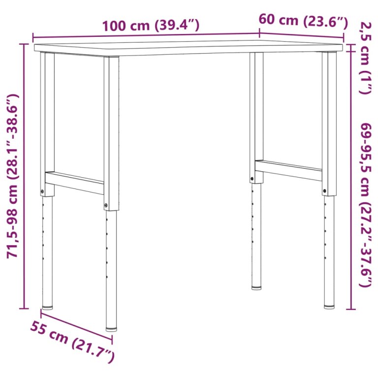 Banc de lucru, 100x(55-60)x(71,5-98) cm, lemn masiv de fag