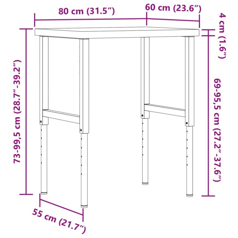 Banc lucru 80x60x(73-99,5) cm lemn masiv acacia dreptunghiular