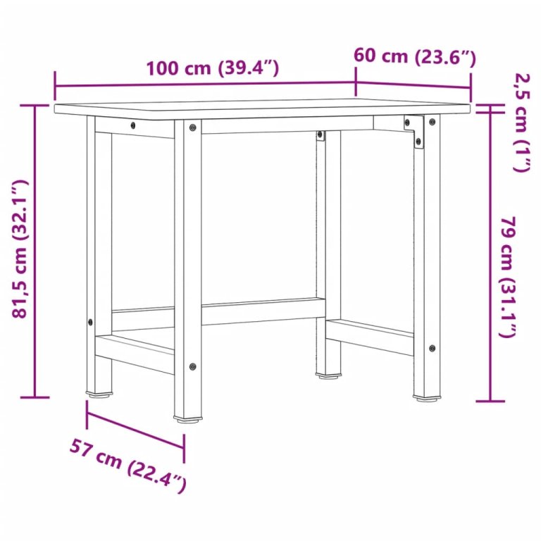 Banc lucru maro 100x60x81,5 cm lemn masiv stejar dreptunghi