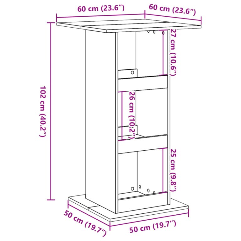 Masă bar cu depozitare stejar maro 60x60x102 cm lemn prelucrat